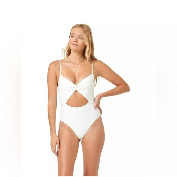 L*Space Eco Chic Off The Grid Kyslee One-Piece Classic Swiimsuuit Cream Size Med - Picture 2 of 5
